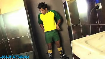 JalifStudio - French soccer stud jerks off after pissing through jock