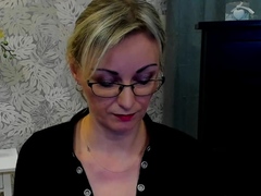 German amateur blonde MILF LUXvanessa with glasses on webcam