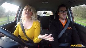 Busty blonde with tattoos takes a hard pounding before her driving test in Fake Driving School