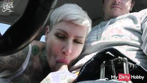 Tatted Hoe Swallows Cum After A BJ In The Car - Free Porn Video