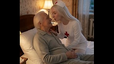NURSE'S HOT TREATMENT - Elderly patient gets lucky with young nurse's help.