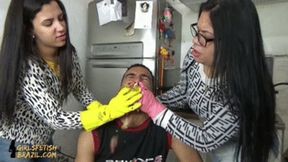 Vegans feeding slave with vegetables (gloves) by Mistress Beh and Lola # 1080HD