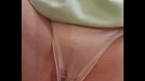 Wetting pee satin panties close up