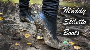 High Heels Boots Forest Walk, High Heels Boots in Mud, Dirty Boots, Muddy High Heels Boots