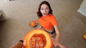 Dirty dude stuffs huge cock&#x1F346; in pumpkin, shocks unsuspecting partner.