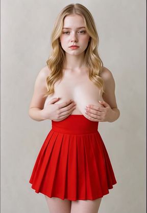 Teen blonde girls show off their big tits in skirts