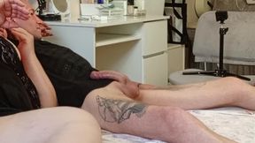 Stepmom hands off my hard cock before cumshot