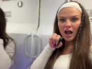 Slut Sneaks Off To Airplane Bathroom To Use Remote Controlled Vibrator