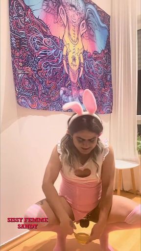 Chastity Sissy: Peeing in Bowl & Swallowing (bunny Outfit)