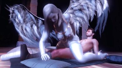 Angel wings riding big dick cumshot big tits