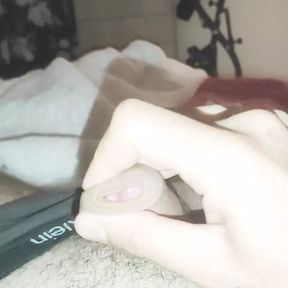 Playing my big hairy cock on bed