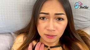 Ladyboy Cums with Her Little Cock While Fucked Raw