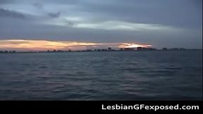 Beautiful lesbian babes rooftop dildoing