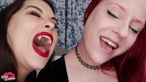 i got turned into a vampire now its your turn - lesbian vampire sydney screams bites her girlfriend violet october to turn her into a vampire too - vampire, biting, fangs, transformation
