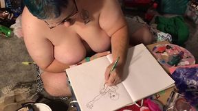 Hottopless mermaid gets drawn in steamy sketch