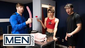 FELLOWS - Dom King Pulls out Foxy Alex From His Manstick Box And Slurps His Booty During A Steaming Security Check