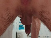 Huge butt plug play with pissing dick