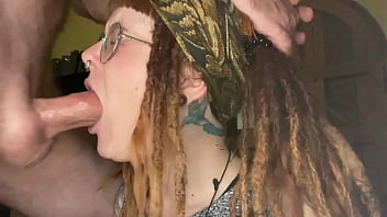 Nerdy girl takes big cock deepthroat