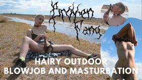 Risky Outdoor Hairy Masturbation: Exposed Pussy Play & Sloppy Blowjob