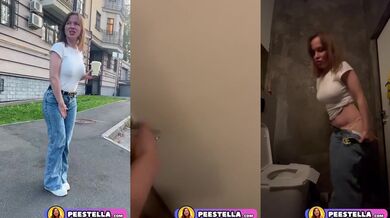 Desperate MILF pisses golden shower in Exclusive HD café toilet