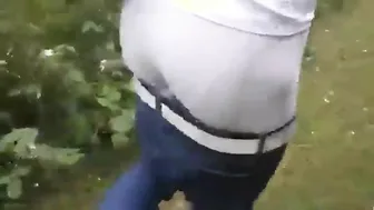 Amateur twink jerks off outdoors in public park