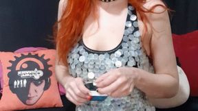 Smoking in a elegant sequin dress