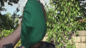 Archive Clip with Sandra Pantygagged and Pantyhooded outside