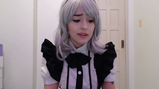 Maid cosplay girl sucking and begging to her boss