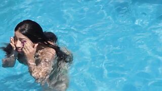 Beautiful German Hispanic fucks by the pool while on holiday into Mallorca