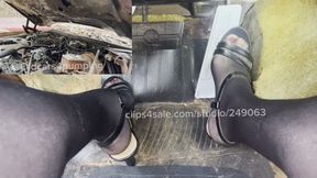 Revving my Buick in my sexy open toe high heels