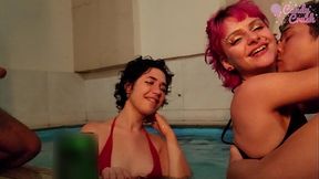 Orgy with teen sluts at the pool party