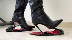 Louboutin Boots vs Louboutin so Kate 120, wrecked Louboutin, Louboutin Boots crush Louboutin pumps, high heels wrecked, ruined Louboutin, Louboutin destruction