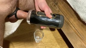 filling a glass with cum (part 3 of 3) - double cock ring moaning cumshot