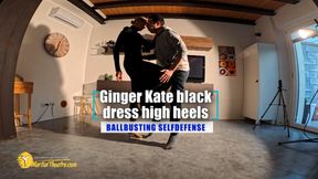 Ginger Kate black dress and high heels ballbusting selfdefense