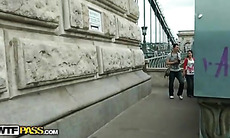 Young babe shows her tits in a public streets