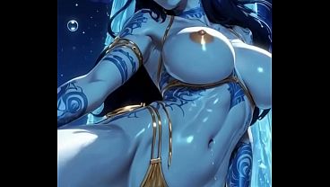 Blue demon topless dancing and sexy pose (Ai animation)