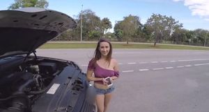 sizable boobs teen rammed by unknown person for money to fix auto close up