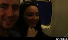 Brunette amateur shows tits and sucks cock in airplane