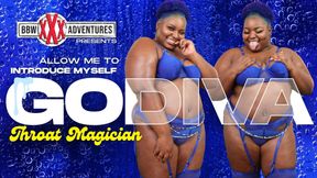 BBW Godiva the Throat Magician slurps on dildo and fucks herself