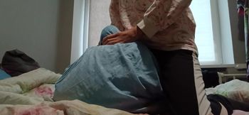 Super Skinny Girl Rubs Her Pussy on a Pillow and Cums Quickly so Her Parents Don't Catch Her