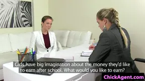 Lesbian agent pussylicked by casting babe