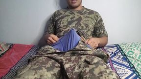 Soldier Is Left Alone and Masturbates and Cums a Huge Load While His Companions Went Out