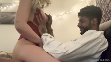 Tiny blonde rides first BBC while moaning loud on camera