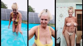 Mature blonde mom enjoys solo pleasure in her lingerie