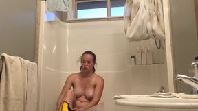 teen 18+ Step mom Amy REAL SPY shower 4A - sweaty after soccer game
