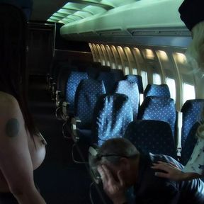 Horny air hostesses fuck in an empty plane