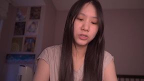 Asian girl reads to uncut men, teases with ASMR