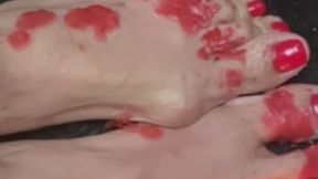 23. Melove Sexy Small Feet with Red Nail Polish getting wax