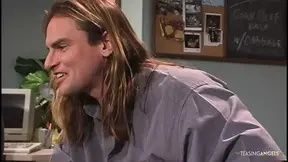 Colleagues shock busty friend with giant cocks in heels