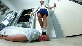 Danielle Chunky T-Bar School Shoes Trampling & Jumping On His Head FLOOR CAM (4K)